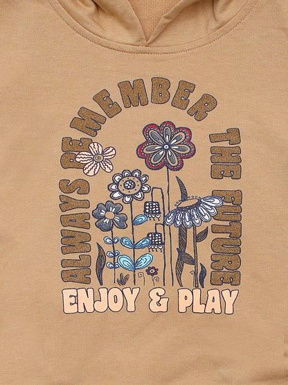 Pampolina Girls Printed Pre Winter Top With Hoddie-Fawn
