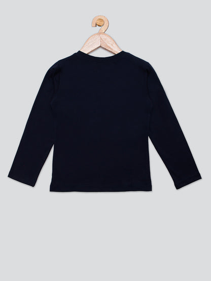 Pampolina Girls Squene Printed Pre Winter Top-Navy