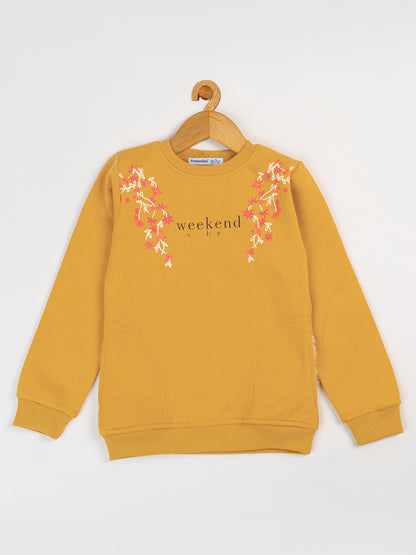 Pampolina Girls Printed Round Neck Sweatshirt-Mustard