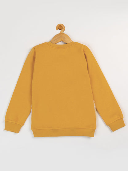Pampolina Girls Printed Round Neck Sweatshirt-Mustard