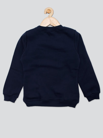 Pampolina Girls Printed Round Neck Sweatshirt- Navy