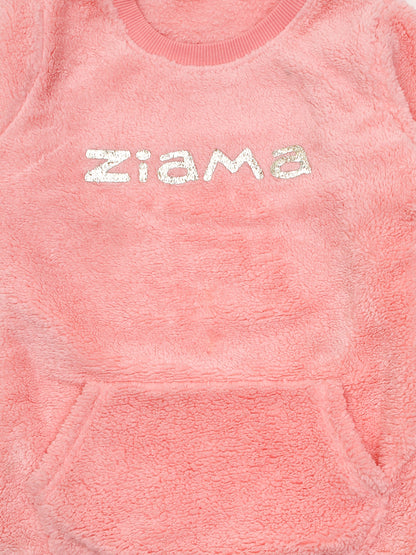 Pampolina Girls Printed Round Neck Co-ord Set- Peach