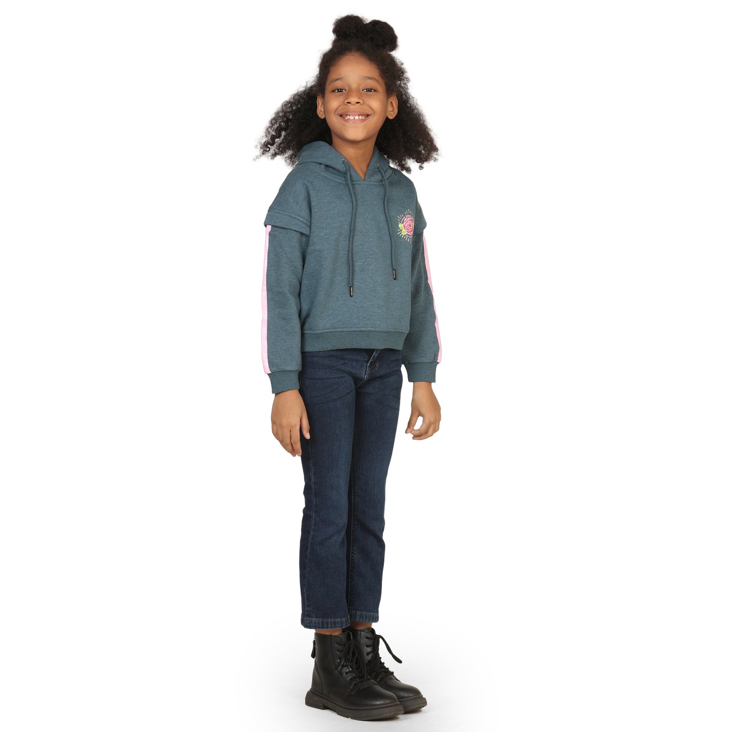 Pampolina Girls Printed Hoodie Sweatshirt- Denim