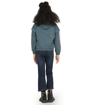Pampolina Girls Printed Hoodie Sweatshirt- Denim