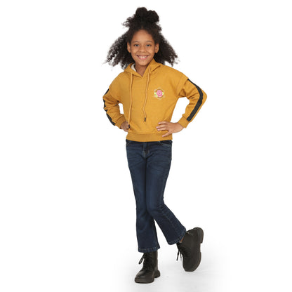 Pampolina Girls Printed Hoodie Sweatshirt- Mustard