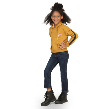 Pampolina Girls Printed Hoodie Sweatshirt- Mustard