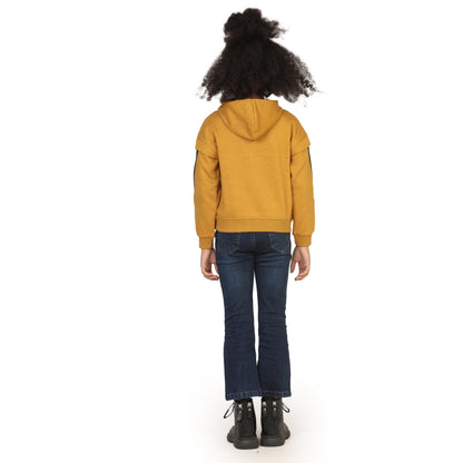 Pampolina Girls Printed Hoodie Sweatshirt- Mustard