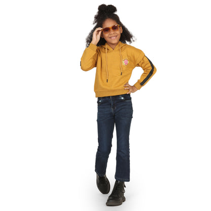 Pampolina Girls Printed Hoodie Sweatshirt- Mustard
