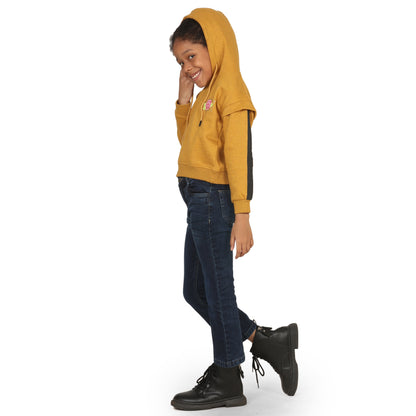 Pampolina Girls Printed Hoodie Sweatshirt- Mustard