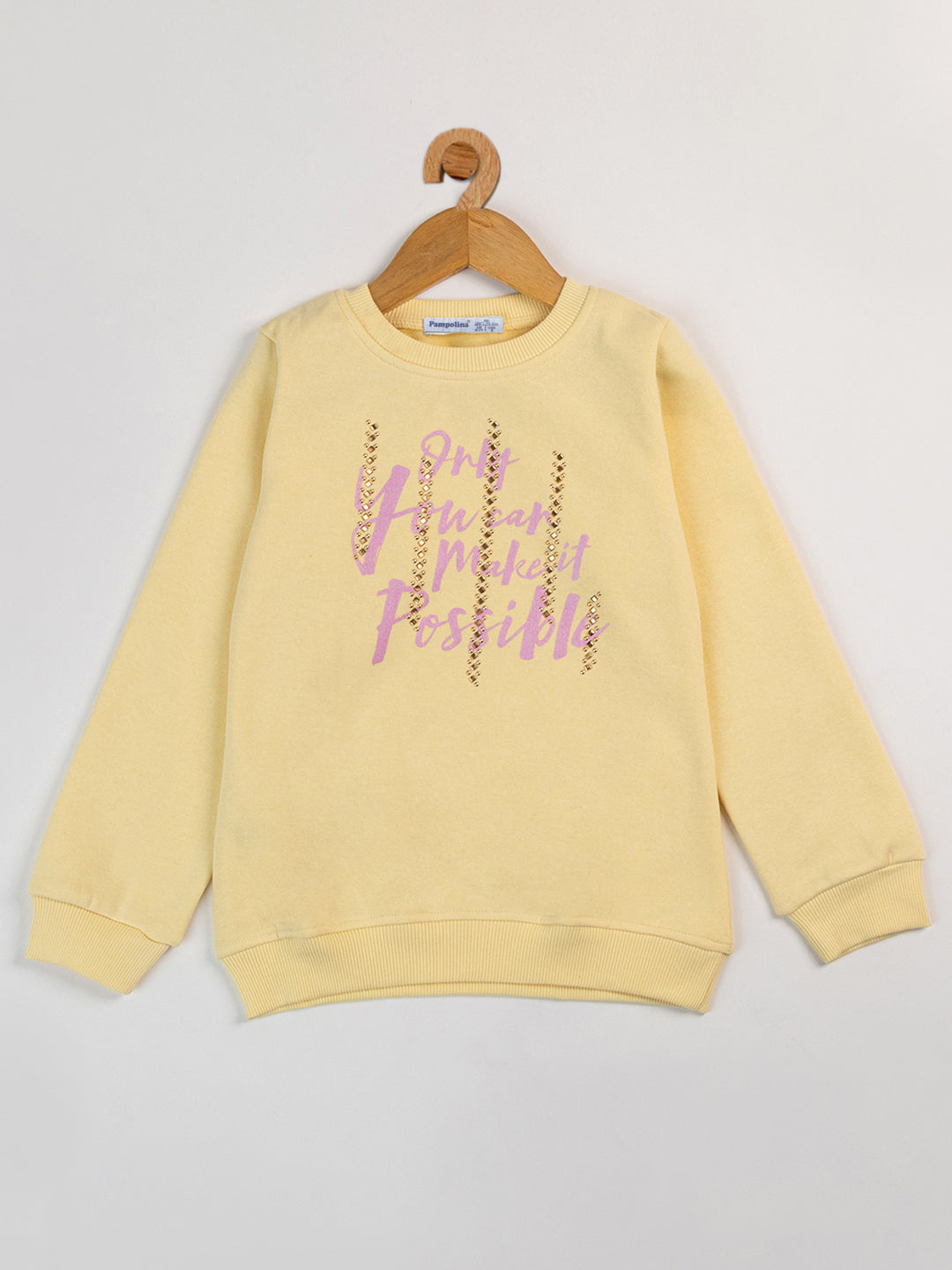 Pampolina Girls Printed Round neck Sweatshirt- Lemon