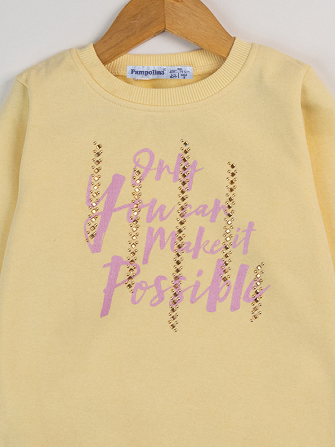 Pampolina Girls Printed Round neck Sweatshirt- Lemon