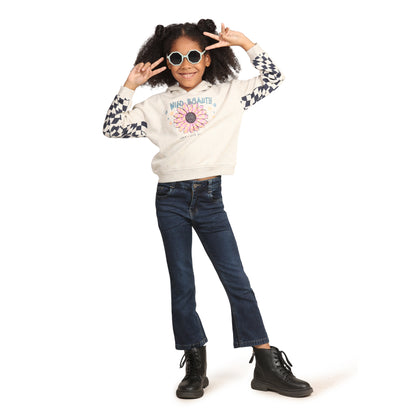 Pampolina Girls Floral Printed Hoddie Sweatshirt- Lt Grey