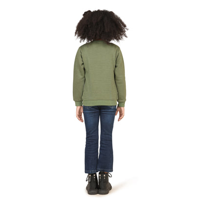 Pampolina Girls Printed Round Neck Sweatshirt- Green