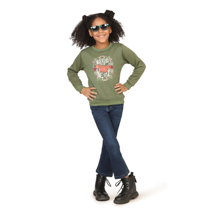 Pampolina Girls Printed Round Neck Sweatshirt- Green