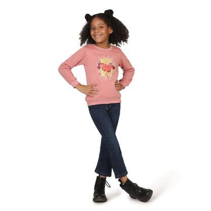Pampolina Girls Printed  Round Neck Sweatshirt-Pink