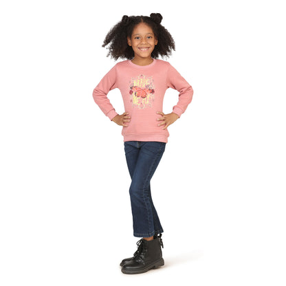 Pampolina Girls Printed  Round Neck Sweatshirt-Pink