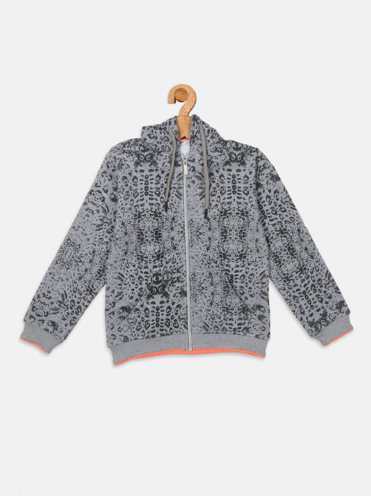 Pampolina Girls All Over Printed  Sweatshirt with Hoddie and Zip-Grey
