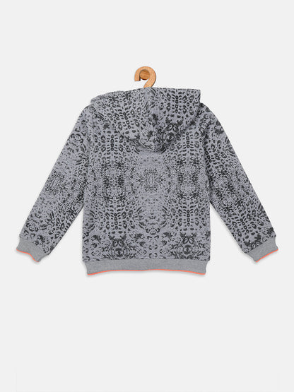 Pampolina Girls All Over Printed  Sweatshirt with Hoddie and Zip-Grey