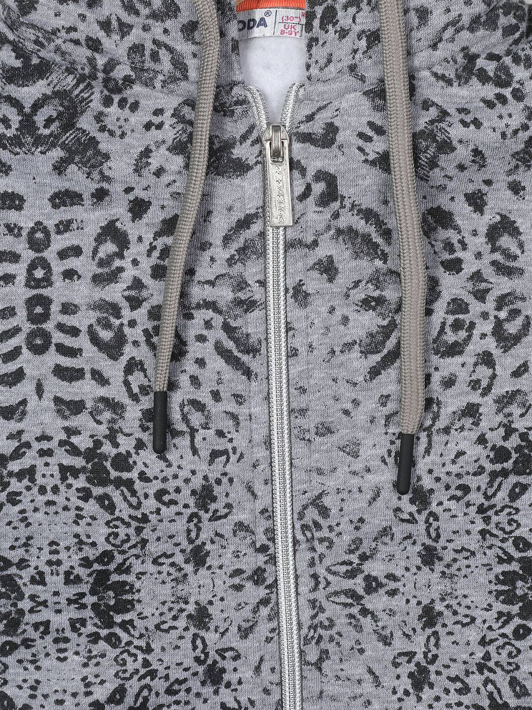 Pampolina Girls All Over Printed  Sweatshirt with Hoddie and Zip-Grey