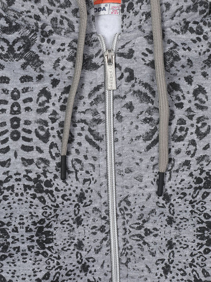 Pampolina Girls All Over Printed  Sweatshirt with Hoddie and Zip-Grey
