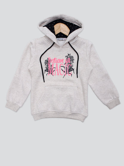Pampolina Girls Printed Hoddie Sweatshirt With Pocket- Grey