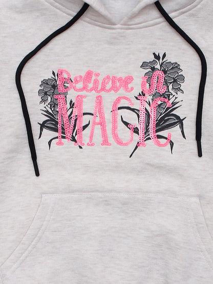 Pampolina Girls Printed Hoddie Sweatshirt With Pocket- Grey