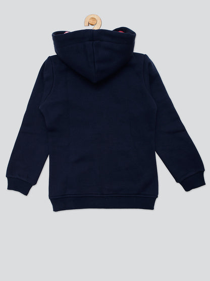 Pampolina Girls Printed Hoddie Sweatshirt With Pocket- Navy