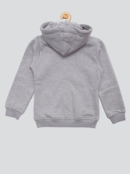 Pampolina Girls Sequined Printed Hoddie Sweatshirt - Grey