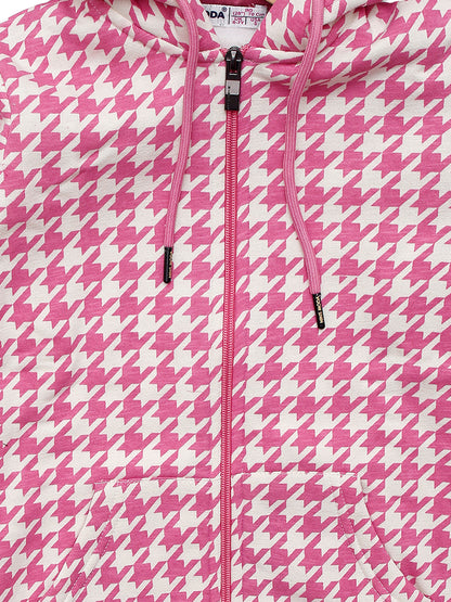 Pampolina Girls Allover Printed Hoddie Sweatshirt - O.Pink