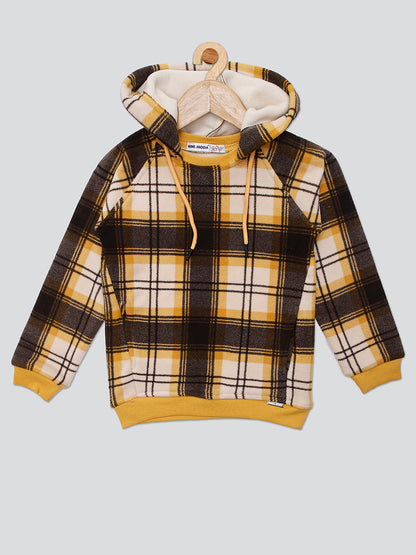 Pampolina Girls Check Printed Hoddie Sweatshirt- Mustard