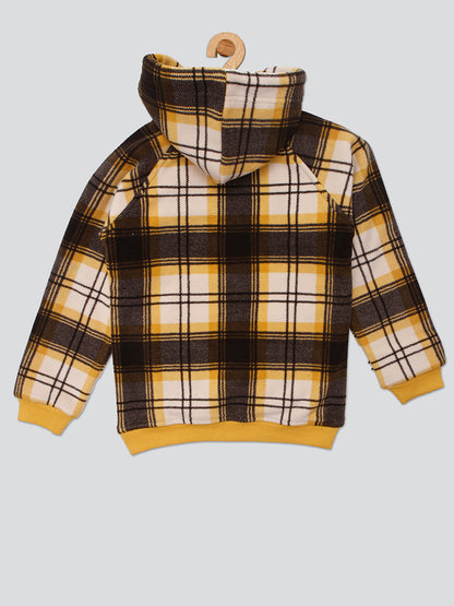 Pampolina Girls Check Printed Hoddie Sweatshirt- Mustard