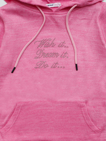 Pampolina Girls Wollen Top With Hoddie-Pink