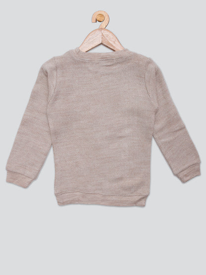 Pampolina Girls Sequined Printed Woolen Top-Fawn