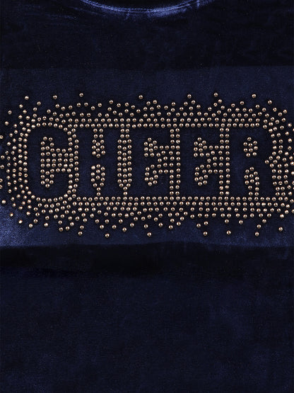 Pampolina Gils Sequin Printerd Solid Top- Navy