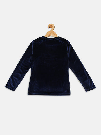 Pampolina Gils Sequin Printerd Solid Top- Navy