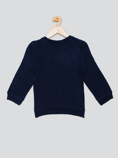 Pampolina Girls Sequined Printed Woolen Top-Navy