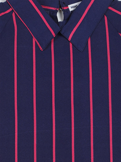 Pampolina Girls Striped Textile Top- Navy