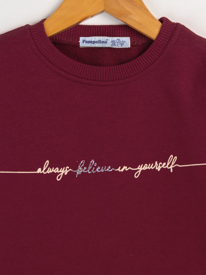 Pampolina  Girls Printed Round neck  Co-ord Set- Mahroon