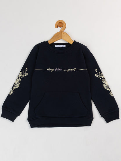 Pampolina  Girls Printed Round neck  Co-ord Set- Navy