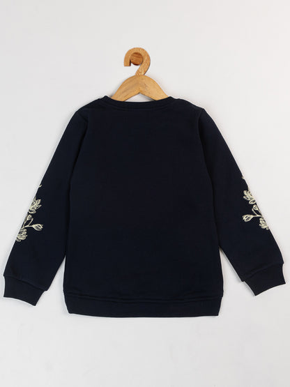 Pampolina  Girls Printed Round neck  Co-ord Set- Navy