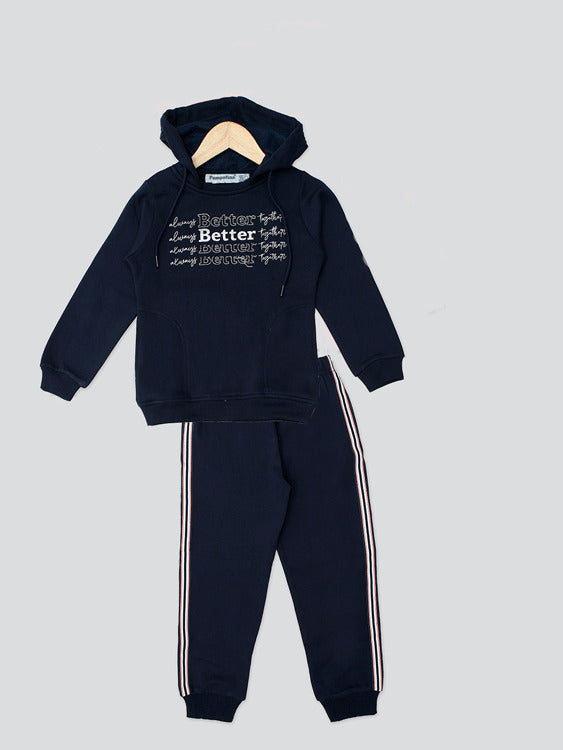 Pampolina  Girls Solid Hoddie Co-ord Set- Navy