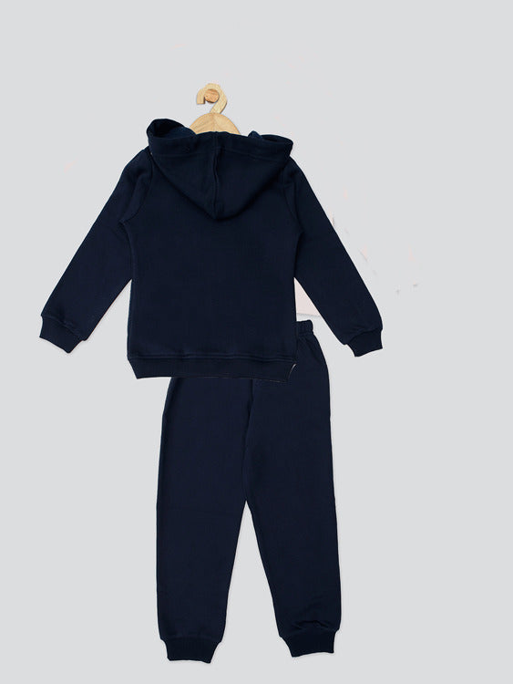 Pampolina  Girls Solid Hoddie Co-ord Set- Navy