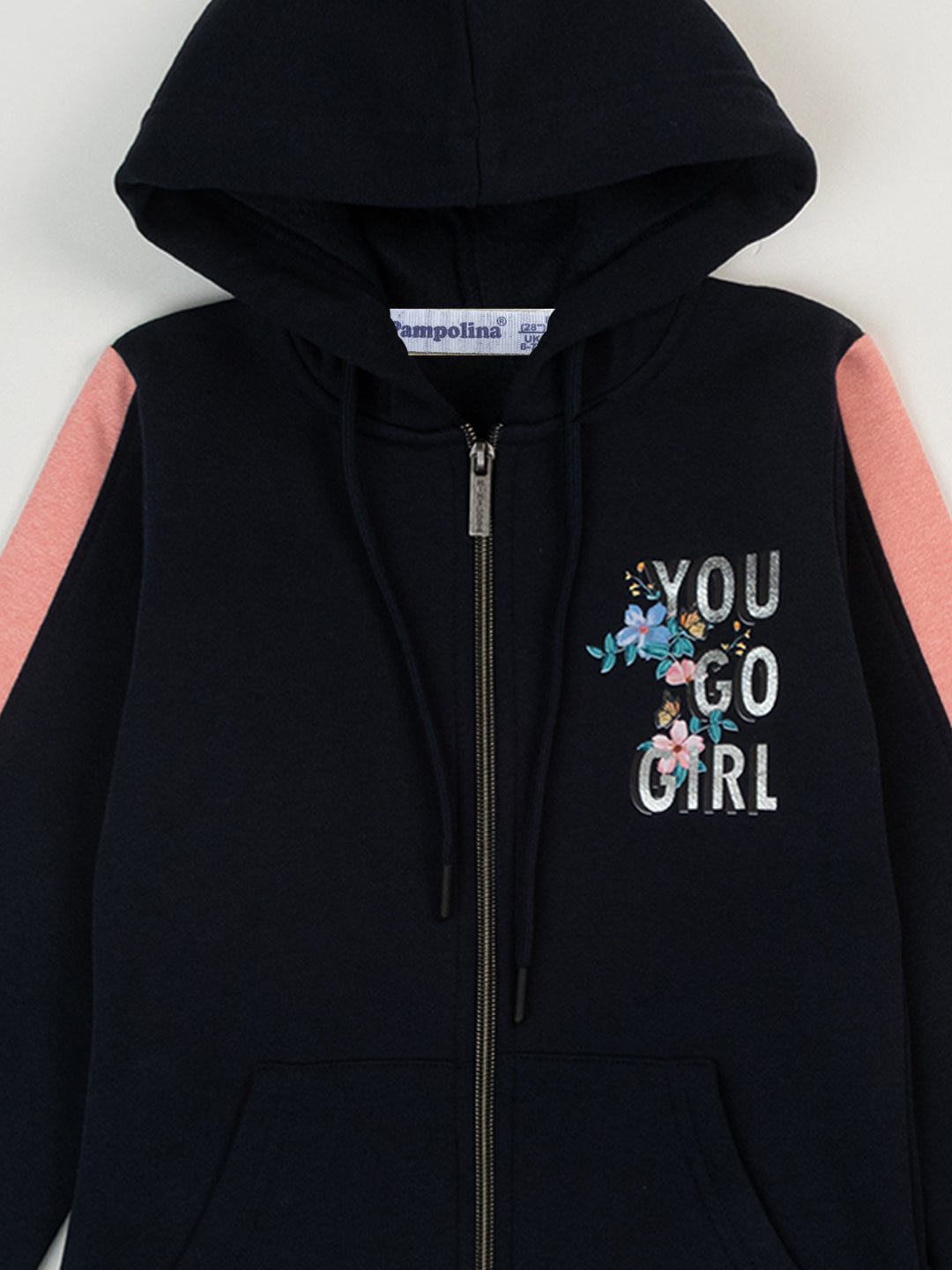 Pampolina Girls Printed Hoddie  Co-ord Set- Navy