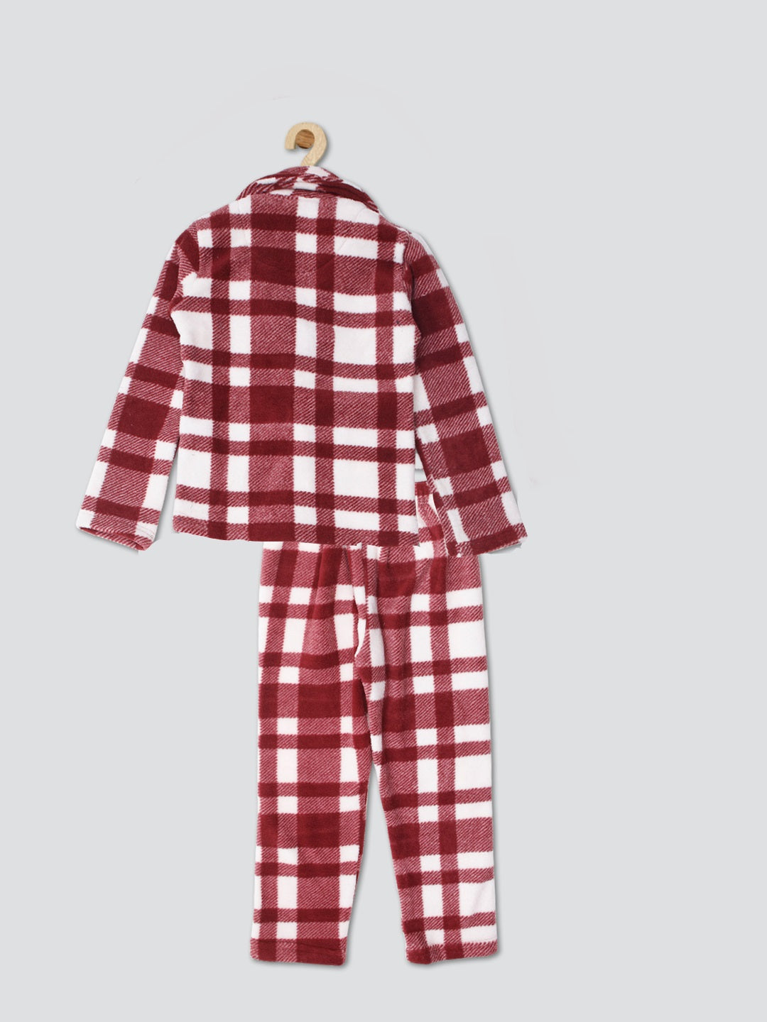 Girls Checked Button Top Co-ord Set - Mahroon