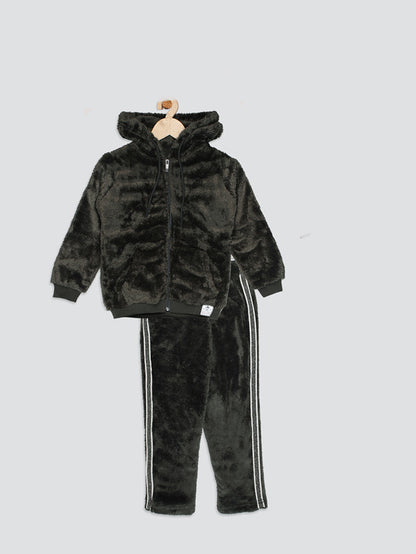 Zipper Extra Warm Girls Solid Girls Co-ord Set- Olive Green