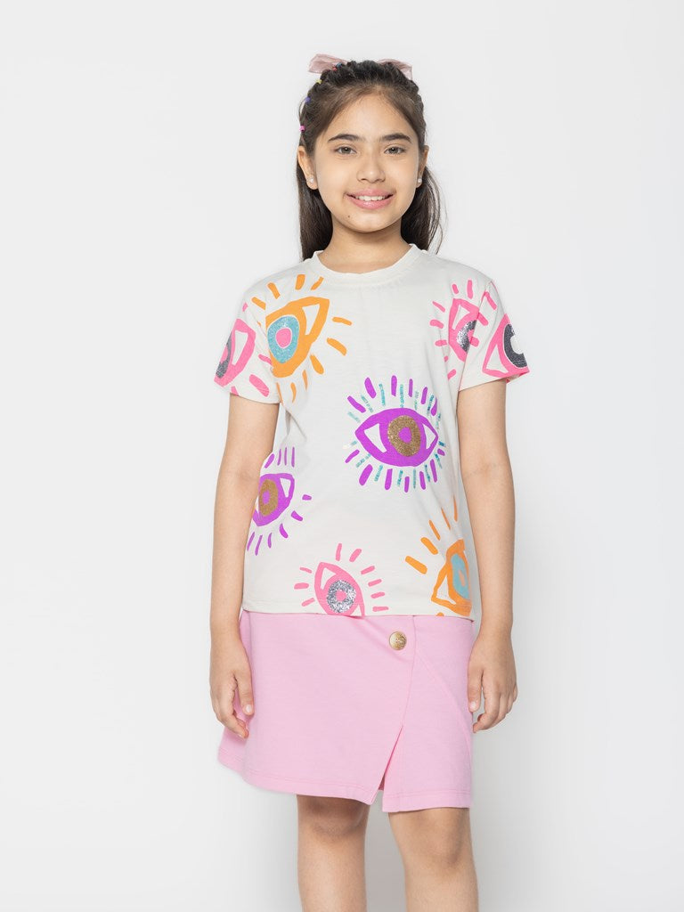 "Colorful Creations: Set of 3 Printed Tops for Girls"