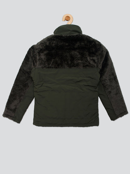 Pampolina Girls Solid Quilted With Fleece Jacket- Olive