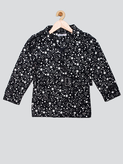 Pampolina Girls Polka Dot Printed Jacket With Belt - Black