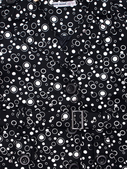 Pampolina Girls Polka Dot Printed Jacket With Belt - Black