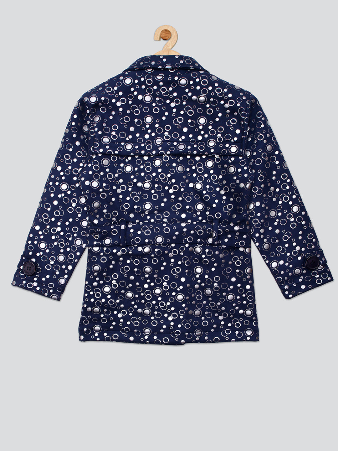 Pampolina Girls Polka Dot Printed Jacket With Belt - Navy